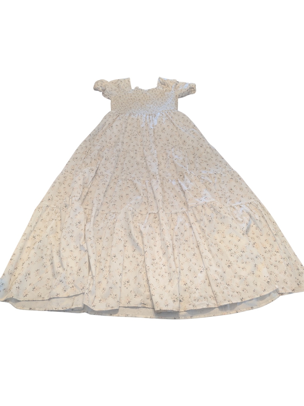 EUC Liam & Co Womens Large Mack Shirred Maxi Dress Floral Ivory Cream Lined